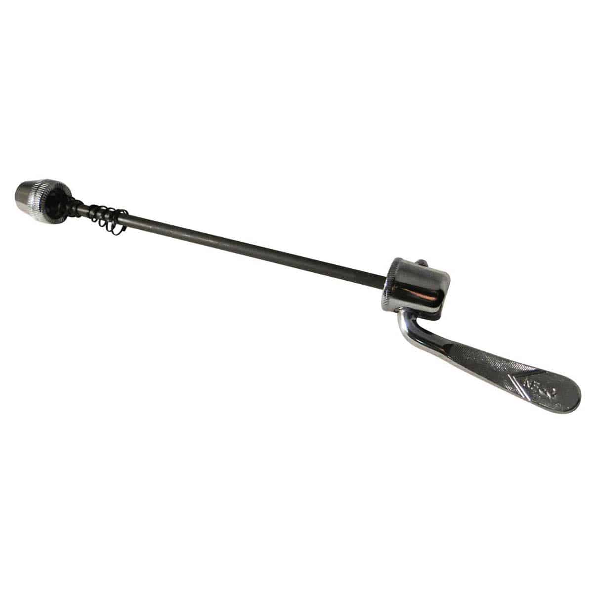 Minoura Rear Wheel Quick Release Skewer for indoor bike trainers, sturdy bike accessory for secure wheel attachment.