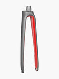 Trek Domane+ 700c rigid fork in black and viper red, 355mm length, 53mm offset for road bike components.