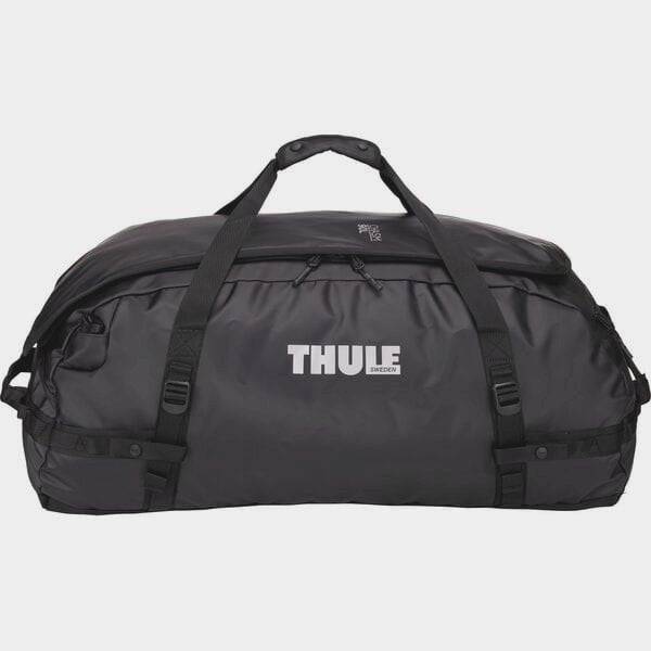 Thule Chasm Duffel Bag with convertible backpack straps and durable wheels, showing its rugged design and spacious interior.