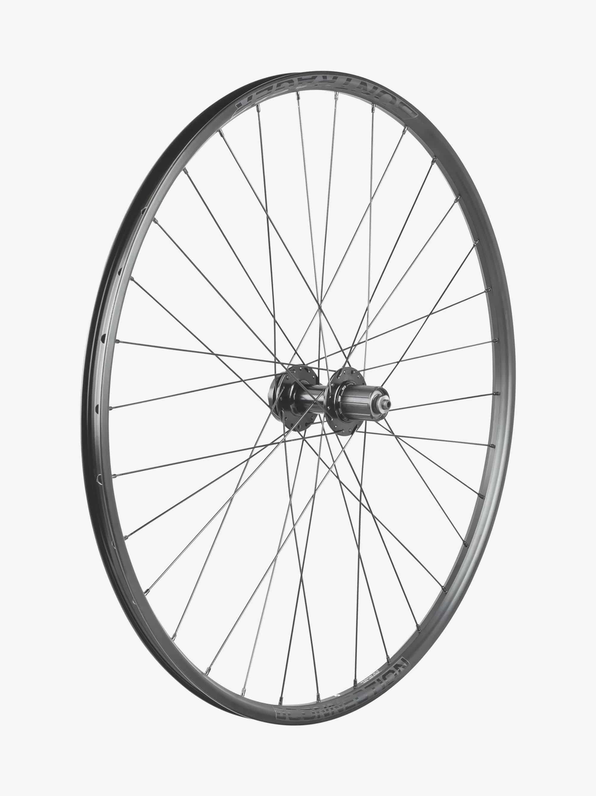 Bontrager Connection QR 6-Bolt Boost 29-inch rear MTB wheel with Shimano HG 8/9/10-speed cassette, shown from the side.
