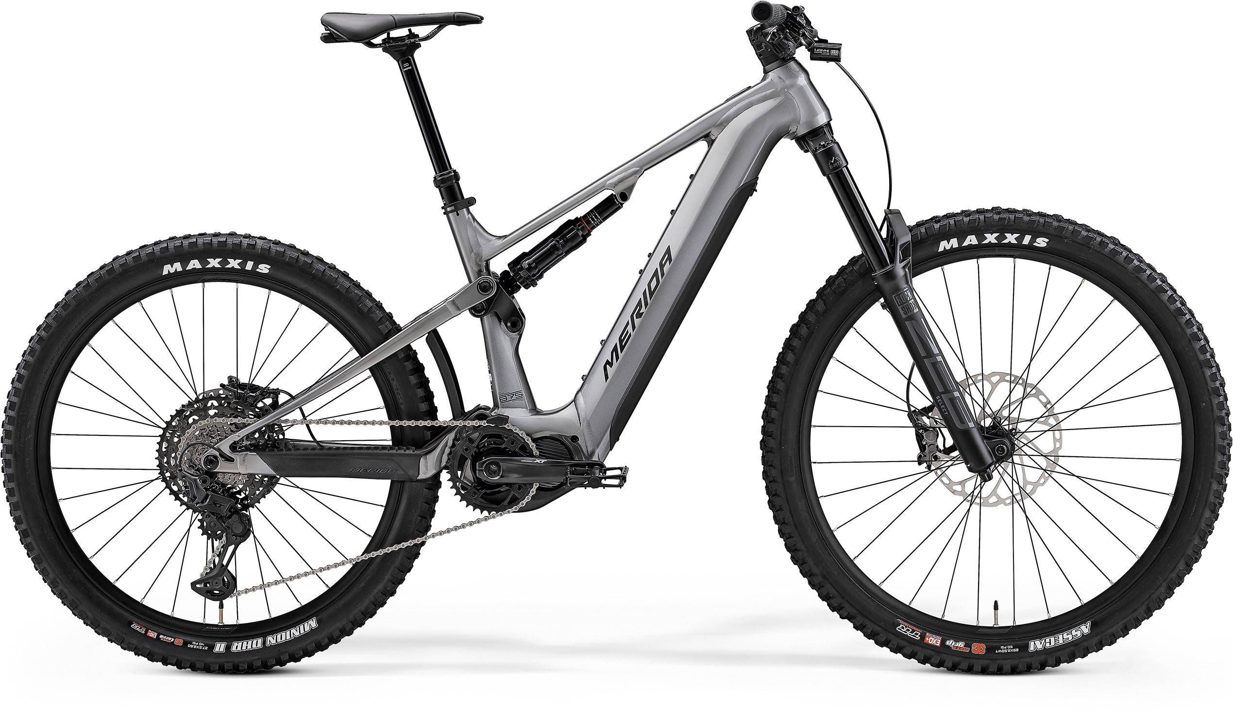 Merida eOne-Sixty 875 2024 e-mountain bike with Shimano Linkglide M8130 gears and dual wheel setup, ready for off-road riding
