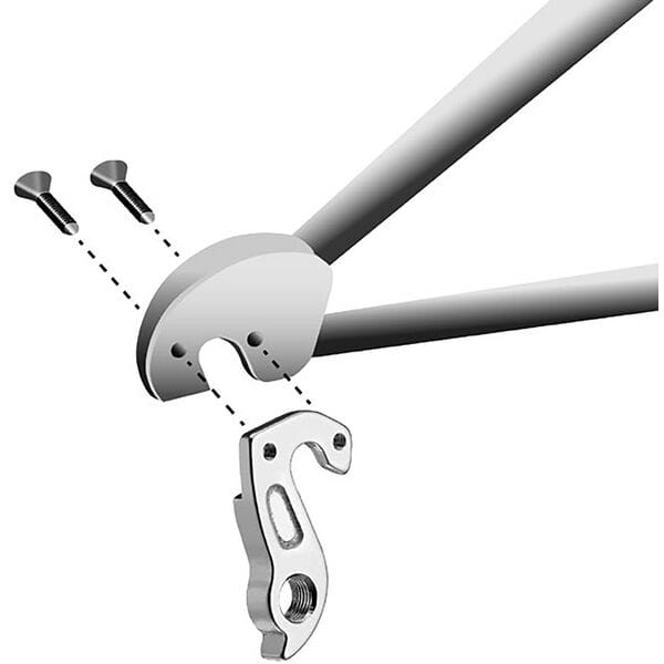 M Part gear hanger for Haibike bike, silver anodized, lightweight bike component designed for secure gear attachment.