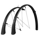 SKS Bluemels matte black mudguard set for 28-inch wheels with adjustable ASR joint, designed for bicycle protection.