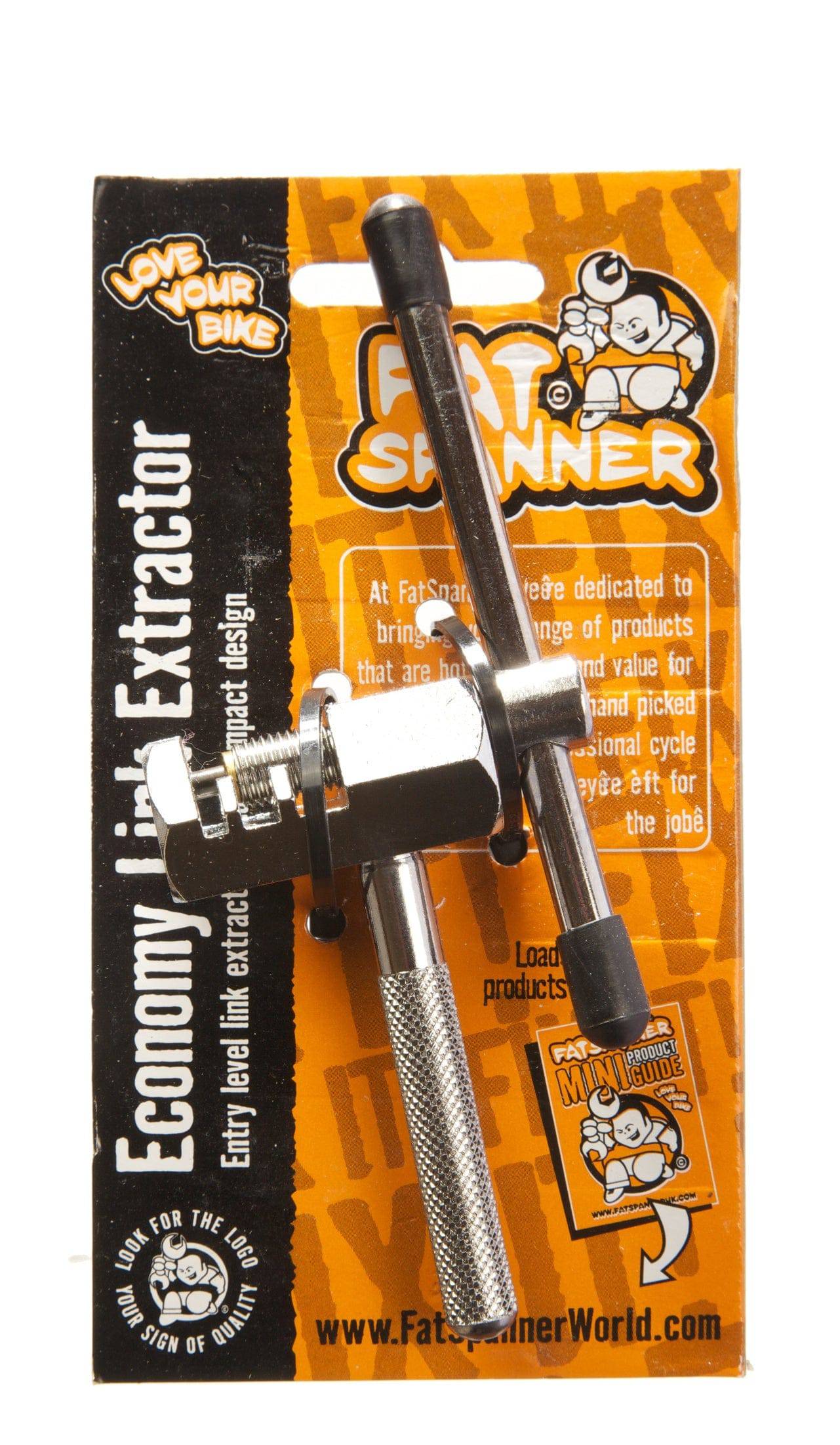Fat Spanner Eco Link Extractor tool for 8-speed bike chains, used for chain removal and maintenance in workshop settings.