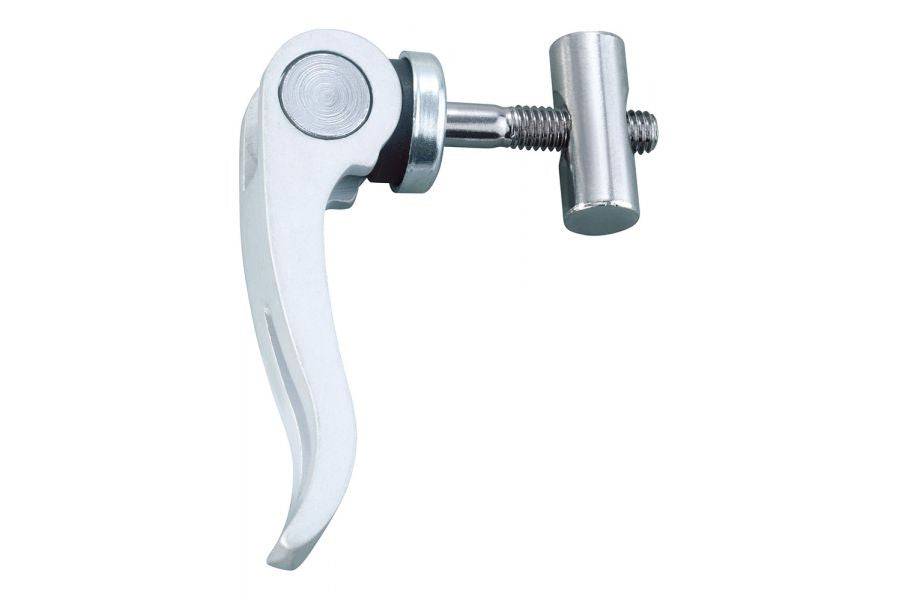 Silver Topeak MTX QR Lever accessory for quick secure attachment to MTX beam racks, designed for easy bike rack mounting.