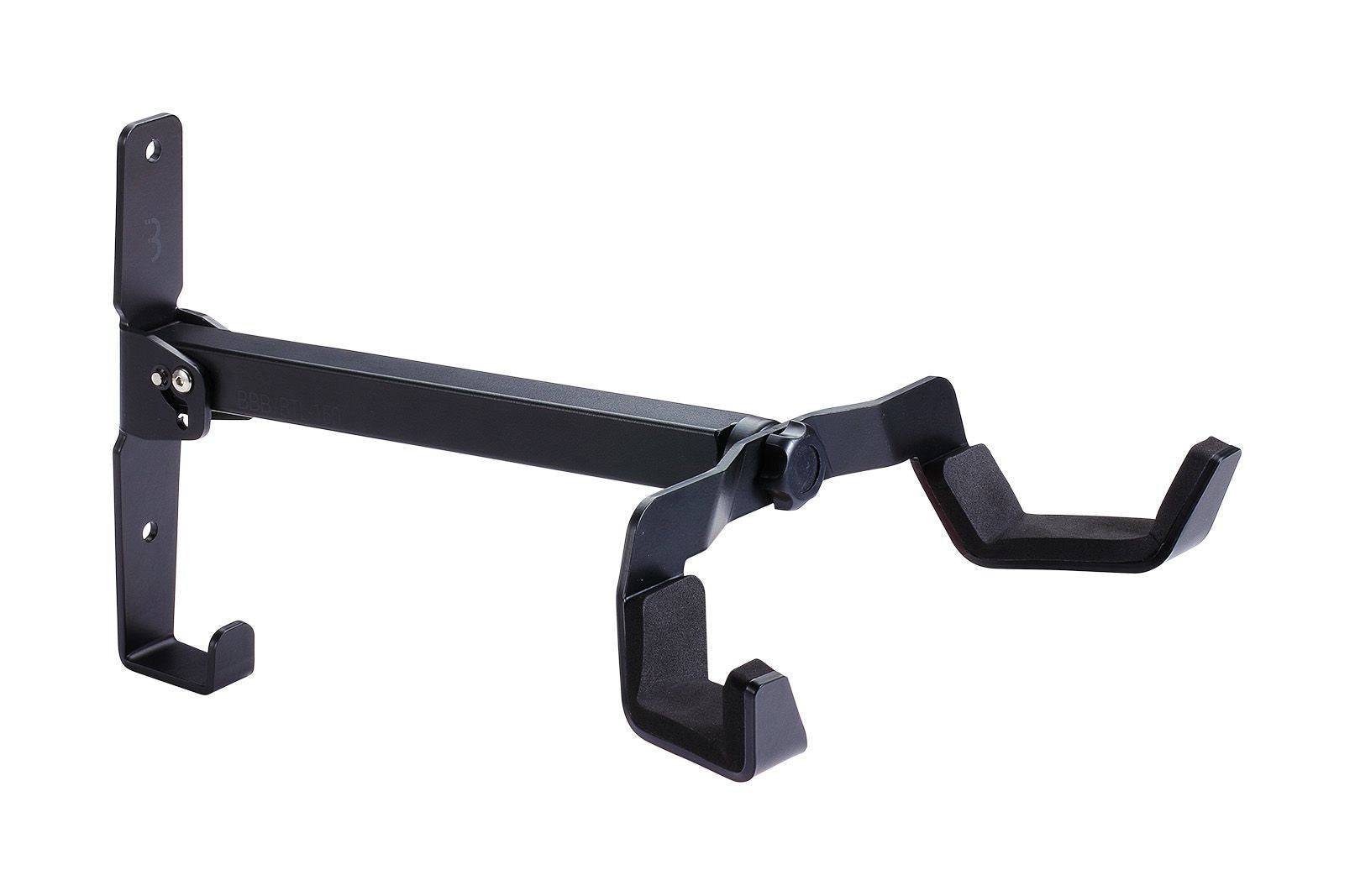 BBB BTL-150 wall-mounted bike storage hook with adjustable angle and foam padding for secure, space-saving bike organization.