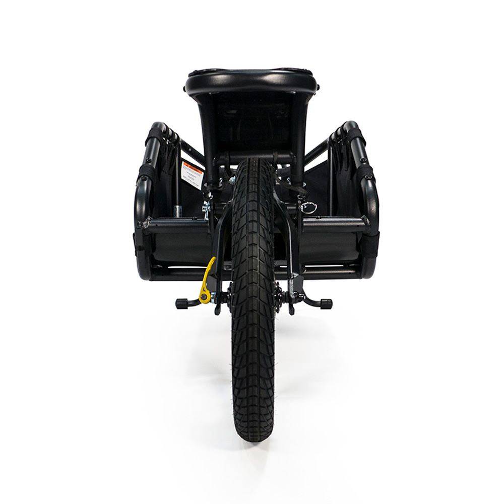 Burley Coho XC cargo bike trailer with suspension and quick release lever, designed for durable bike hauling and accessories.