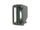 Black Trek road bike front derailleur hanger, durable replacement component for Trek cycling bikes, shown in close-up.
