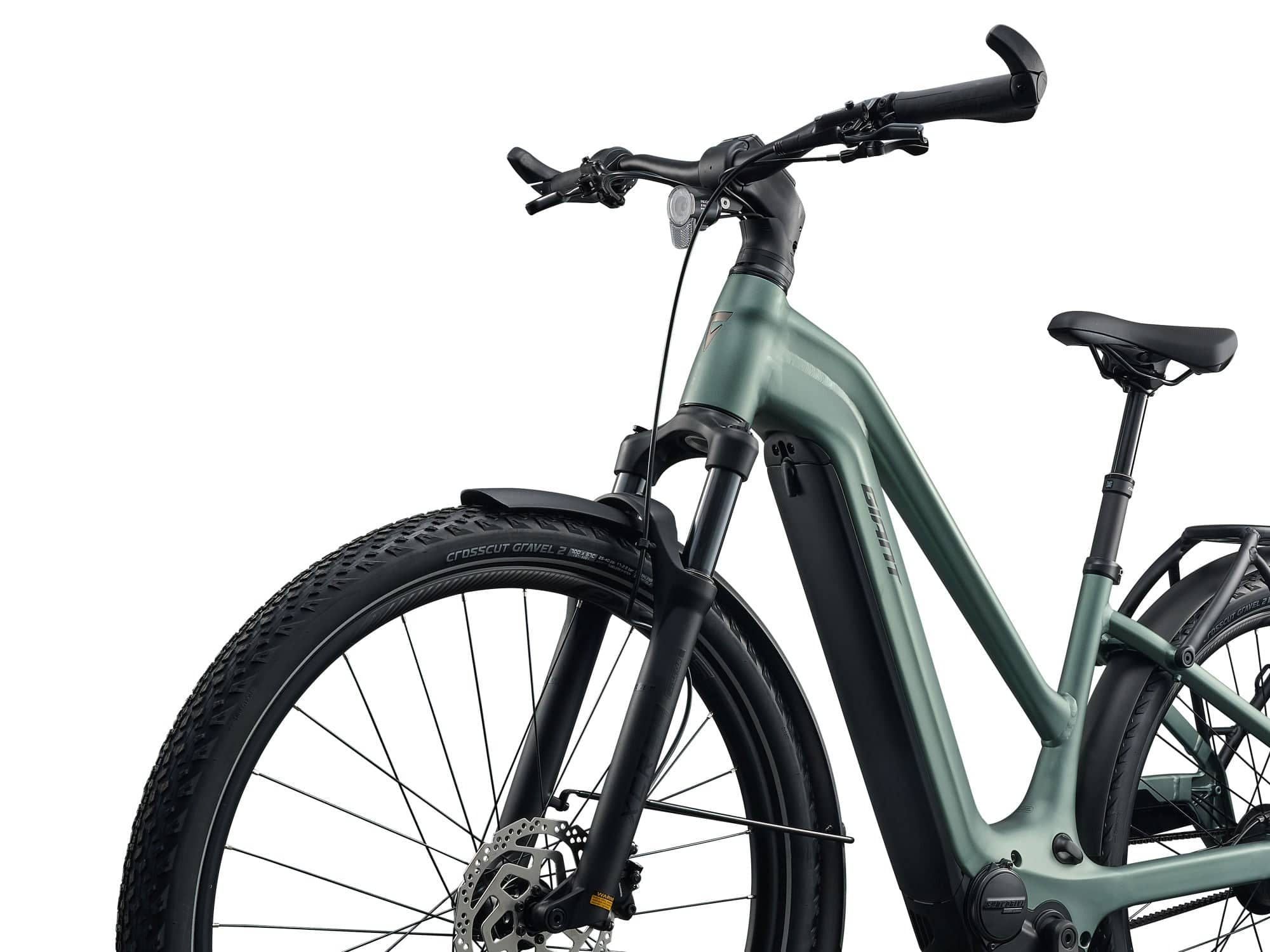 Giant Explore E+ 2 Stagger MY26 electric hybrid bike with SyncDrive Sport2 motor and modern safety features, shown outdoors.