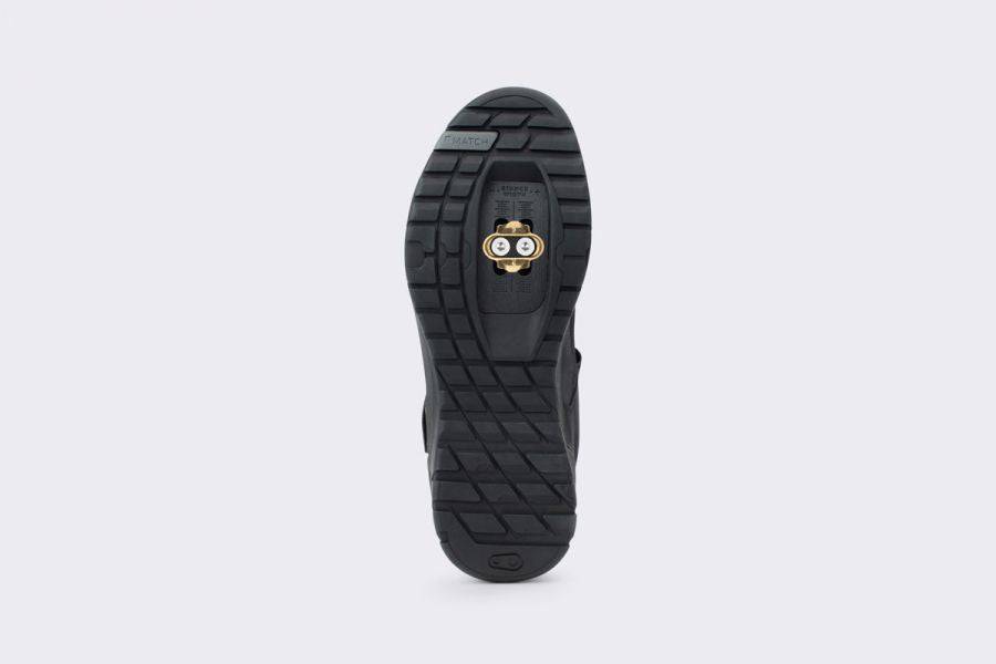 Crank Brothers Malllet E BOA MTB shoes showing black design, Boa dial closure, stiff shank, and clipless pedal compatibility.