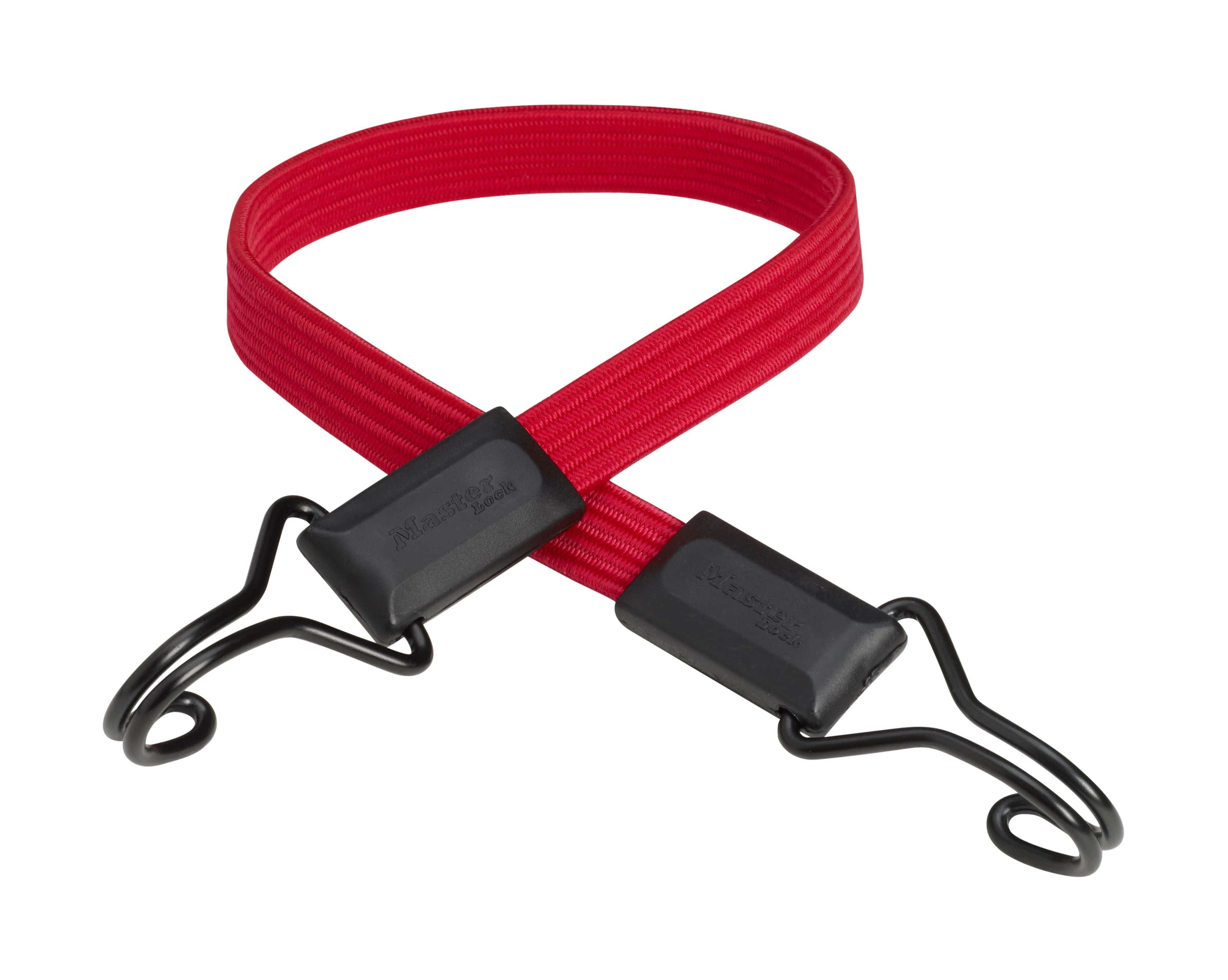 Red Master Lock Smooth Bungee Cord with wire swivel hooks, 600 x 18mm, durable accessory for securing items.