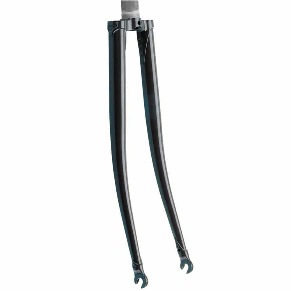Surly Steamroller fork for fixed-gear bikes with caliper brake mounts, 700c clearance, steel construction, black finish.