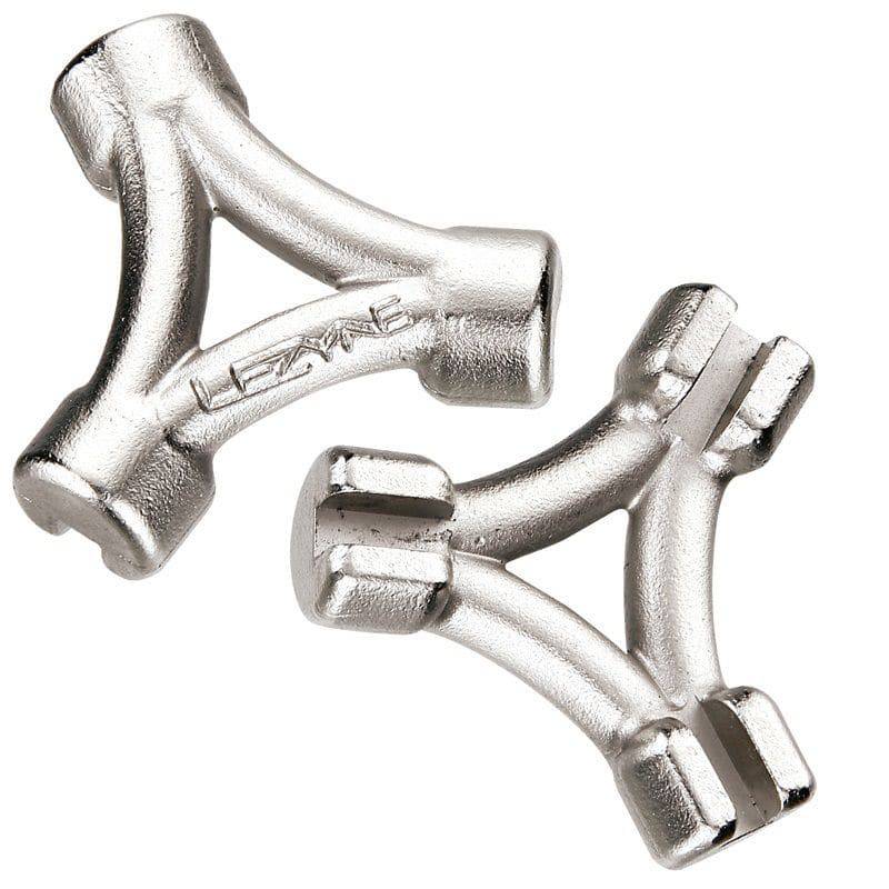 Lezyne 3-Way Spoke Wrench for wheel maintenance with 3.23mm, 3.30mm, and 3.45mm sizes, workshop tool for bike spokes.