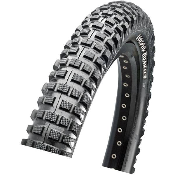 Maxxis Creepy Crawler Trials tyre with super tacky compound for superior traction, shown in close-up view.