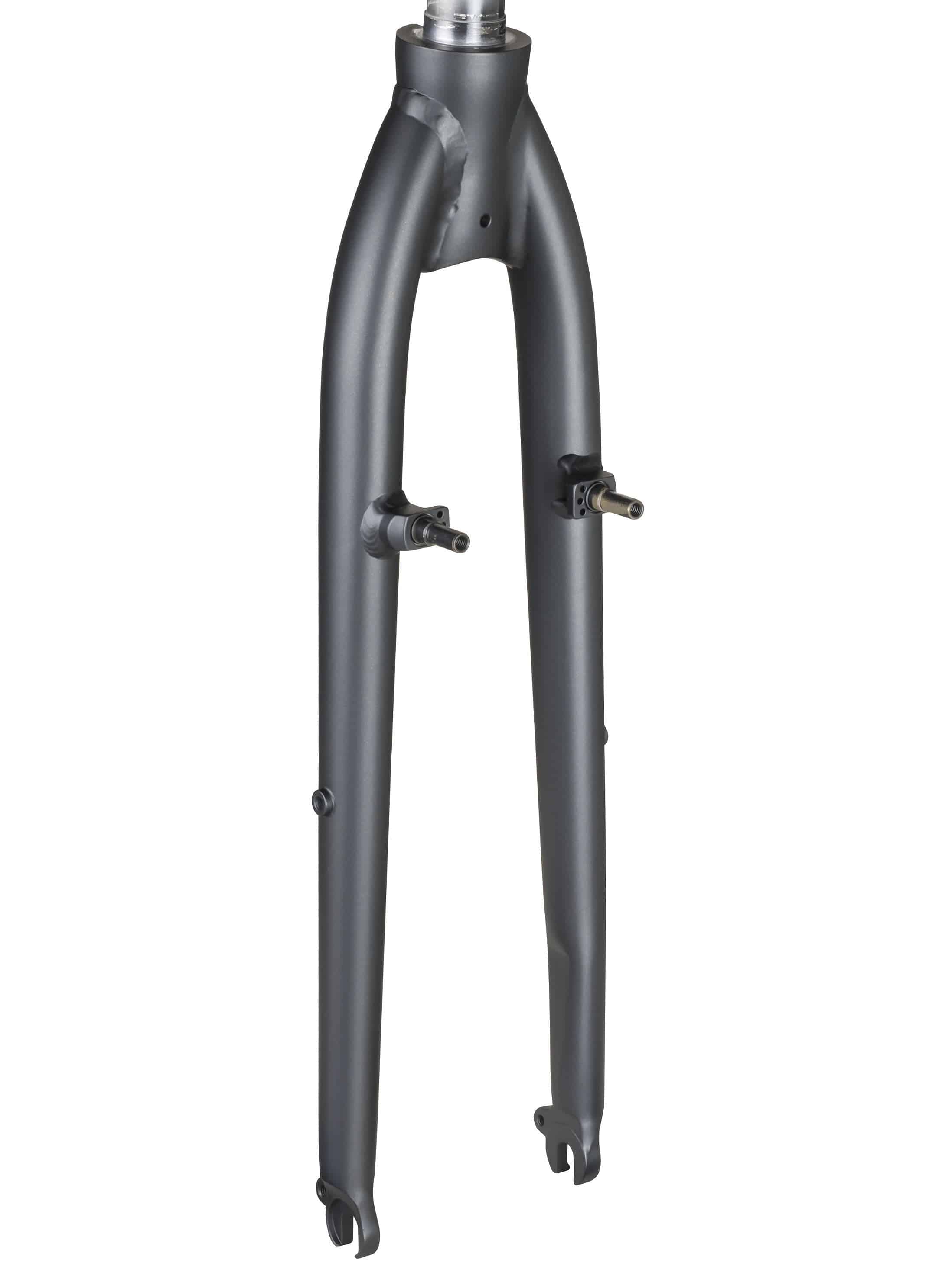 Trek X500 aluminum road bike fork in black pearl and grey with 305mm length and 45mm rake, designed for bicycle components.