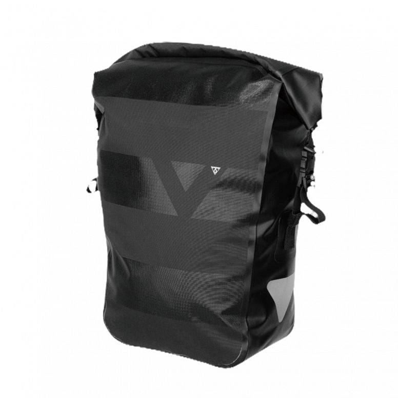 Topeak Drybag Pannier 24L waterproof bike bag with Quicklock and Handle Loc system in black, designed for cycling accessories.