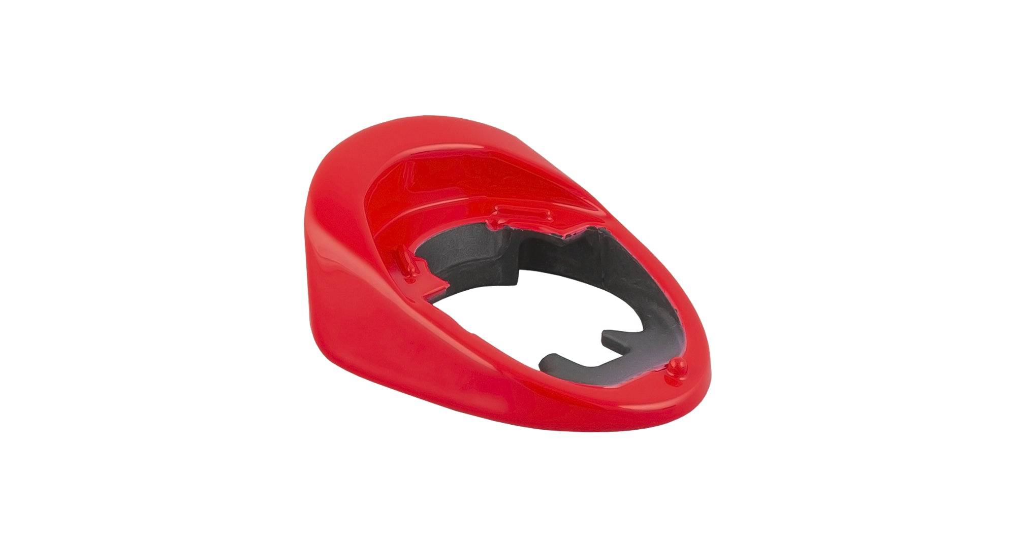 Trek 2021 Emonda SL headset covers in radioactive red, bike component accessories, shown on a bicycle part.