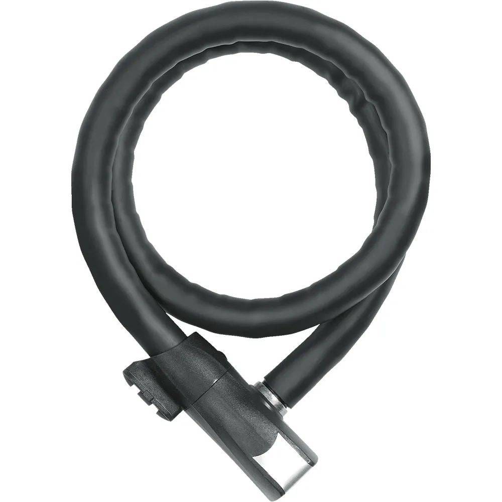 ABUS Steel-O-Flex 860/85 QS RBU Centuro coil bike lock with hardened steel sleeves, shown wrapped around a bicycle frame.