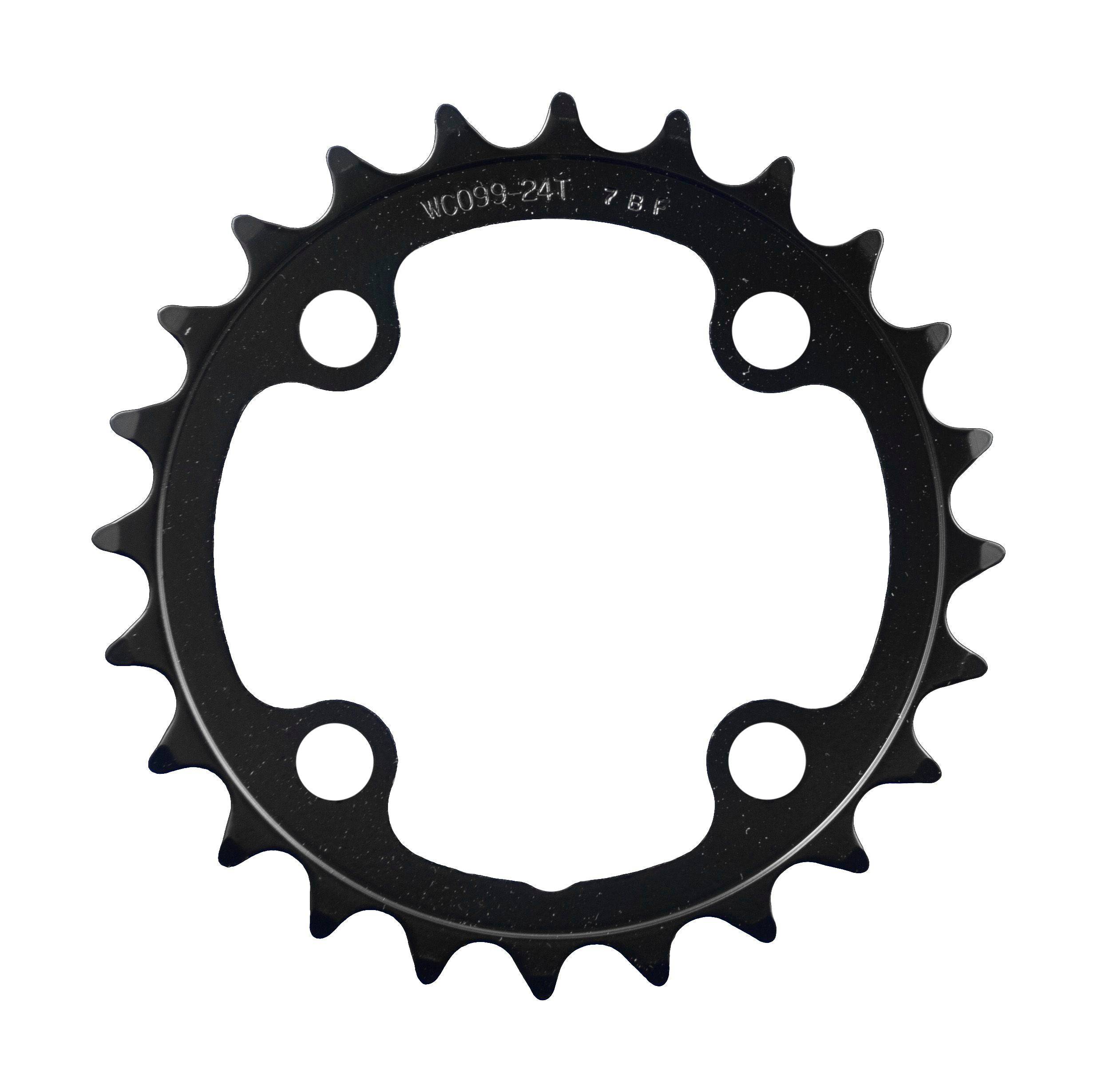 FSA Steel Modular MTB 2x11 Speed Chainring in black with 68x24T teeth and 4-hole compatibility, shown on a bike drivetrain.