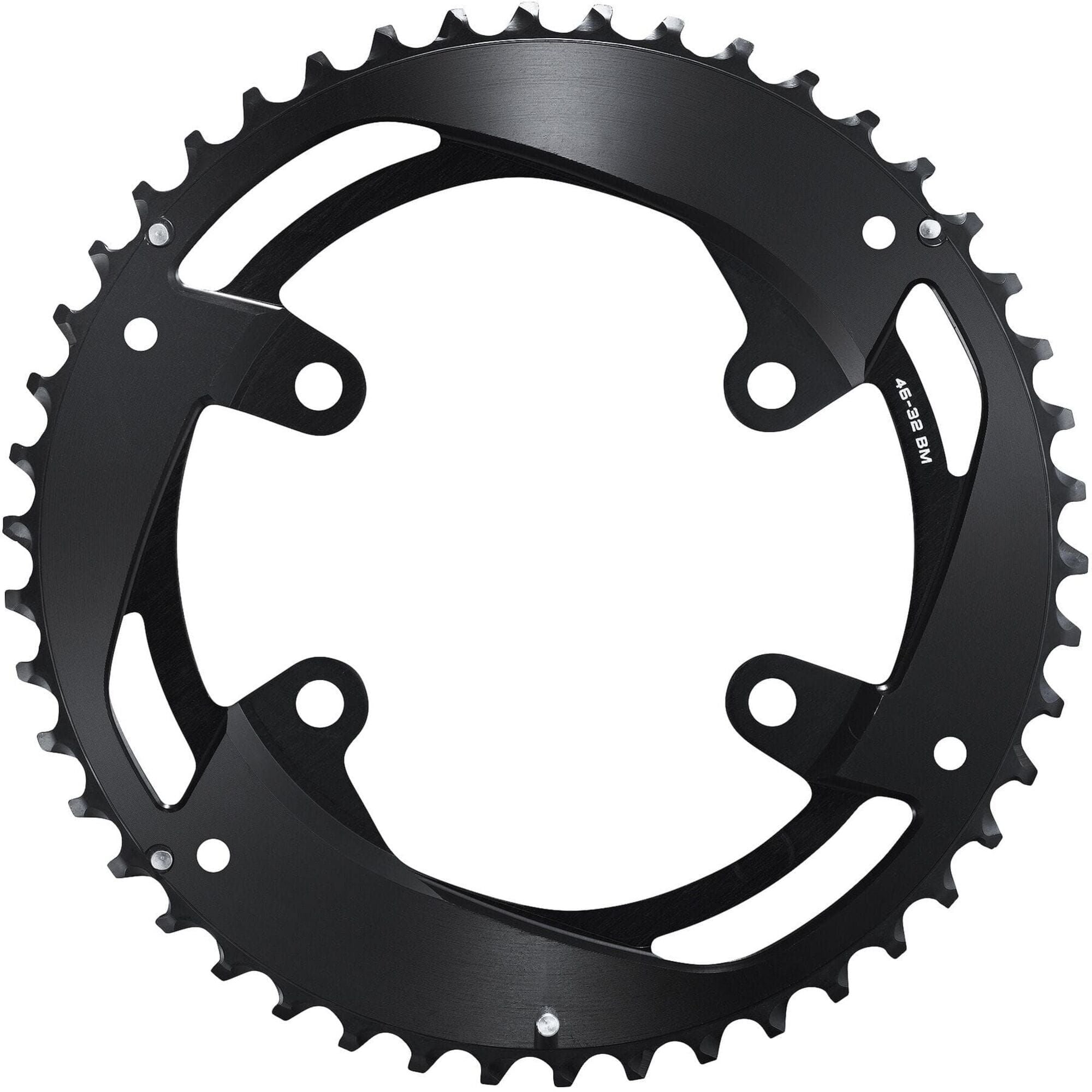 Shimano CUES FC-U8000-2 46-tooth double outer chainring for 11-speed drivetrain, shown with mounting bolts and gear teeth.