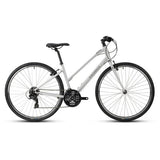 Ridgeback Motion open frame hybrid bike with Shimano 3x7 drivetrain and 700x42c tires, suitable for city and trail riding.