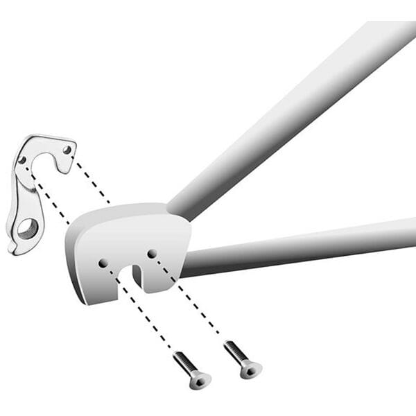 M Part gear hanger for bikes, durable bike frame protector, compatible with various bike brands, shown on a bike component.