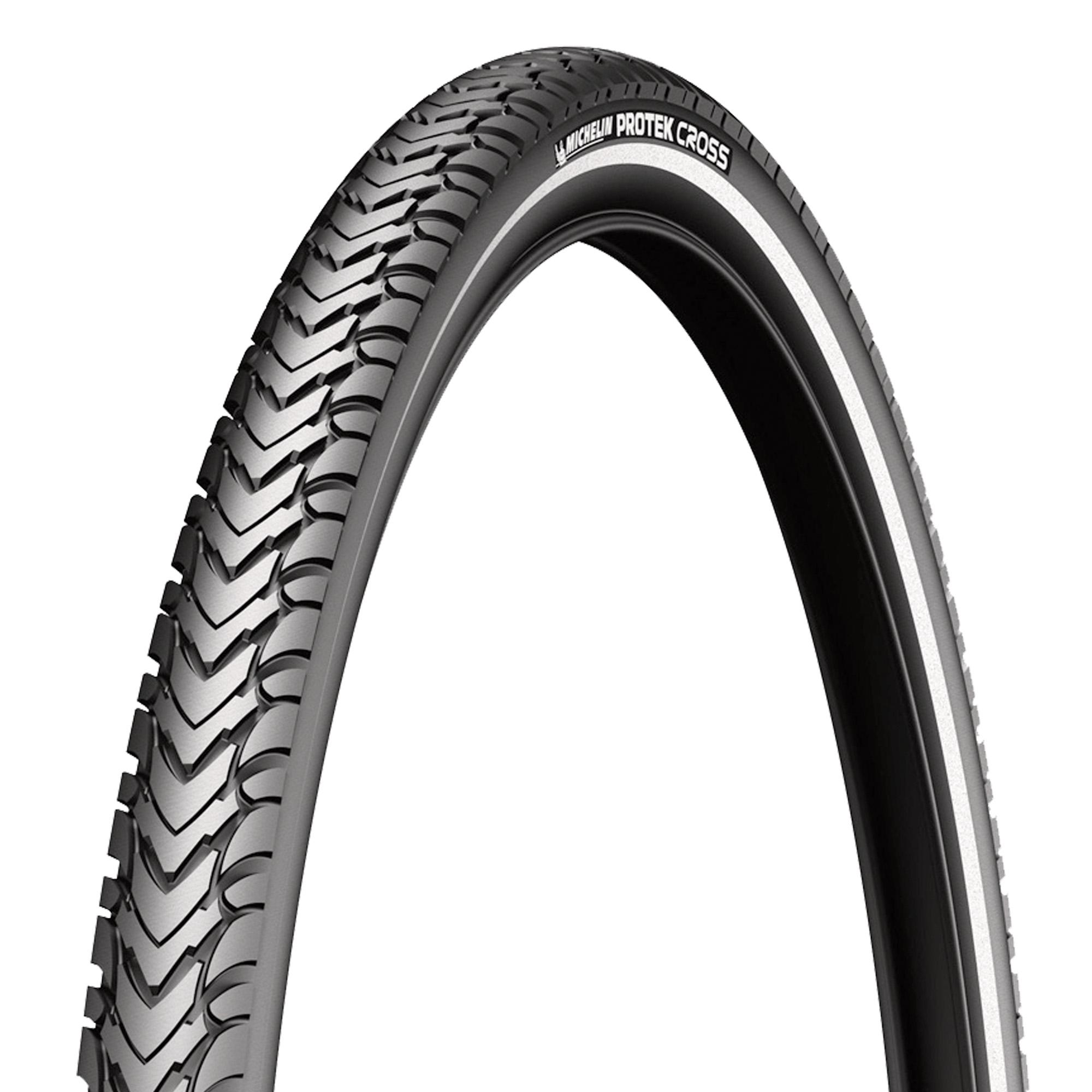 Michelin Protek Cross all terrain puncture protection e-bike ready tyre with rugged tread for off-road cycling.