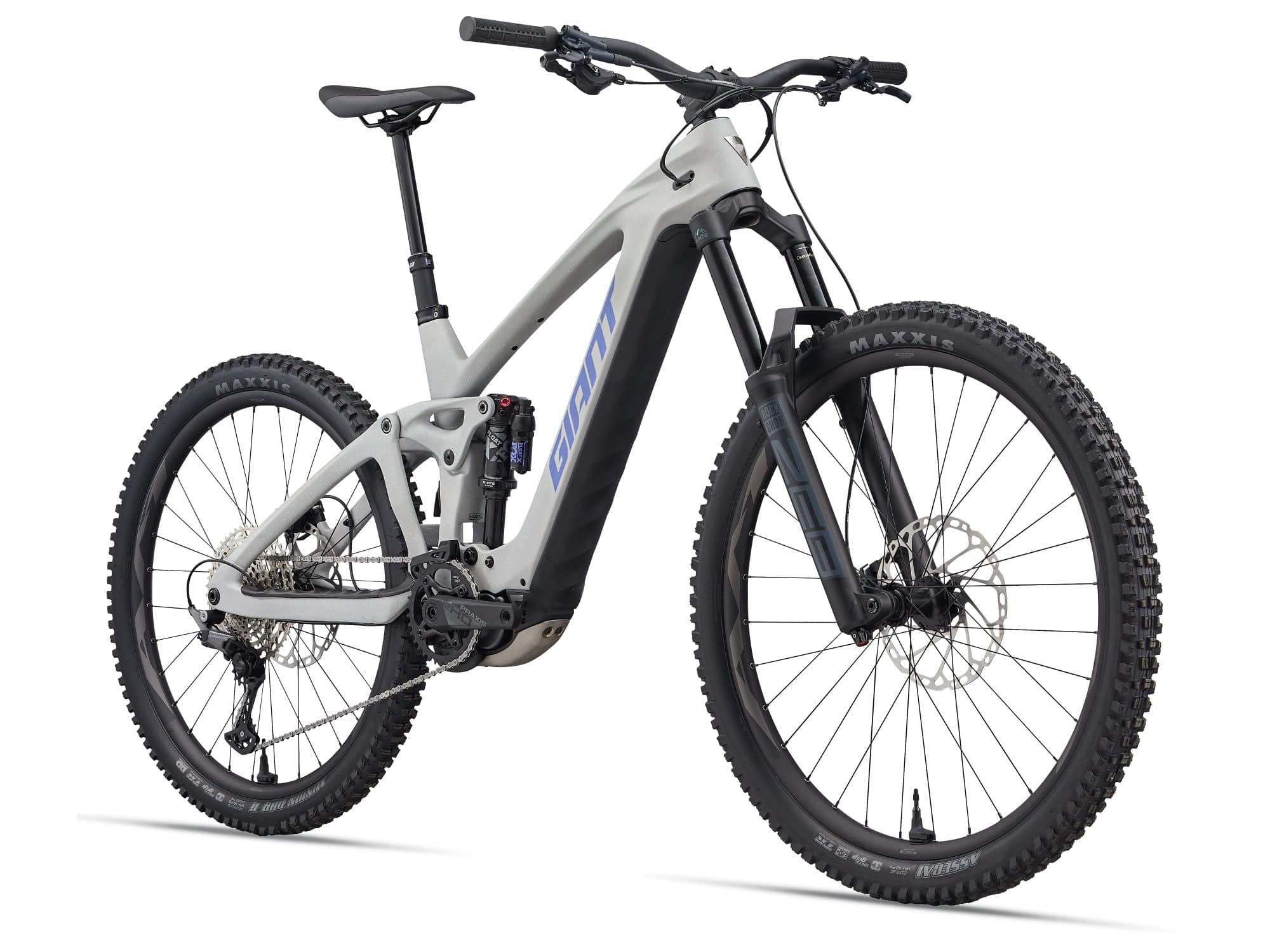 Giant Reign Advanced E+ 2 2026 e-mountain bike with SyncDrive Pro 3 motor, black frame, and rugged mountain bike tires.