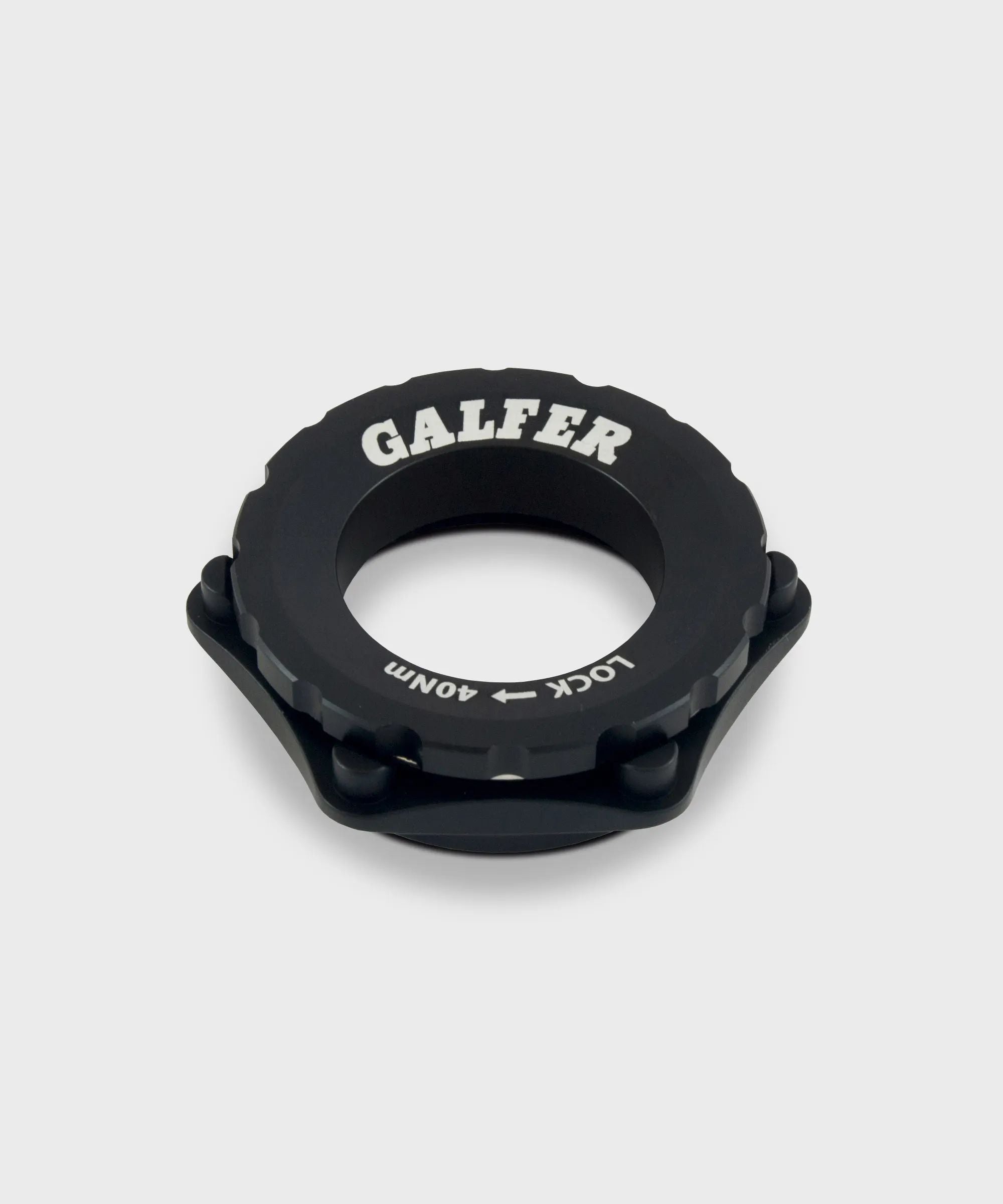 Galfer Centerlock Universal Hub Adapter for bicycle disc brake systems, showing the metal component with mounting features.