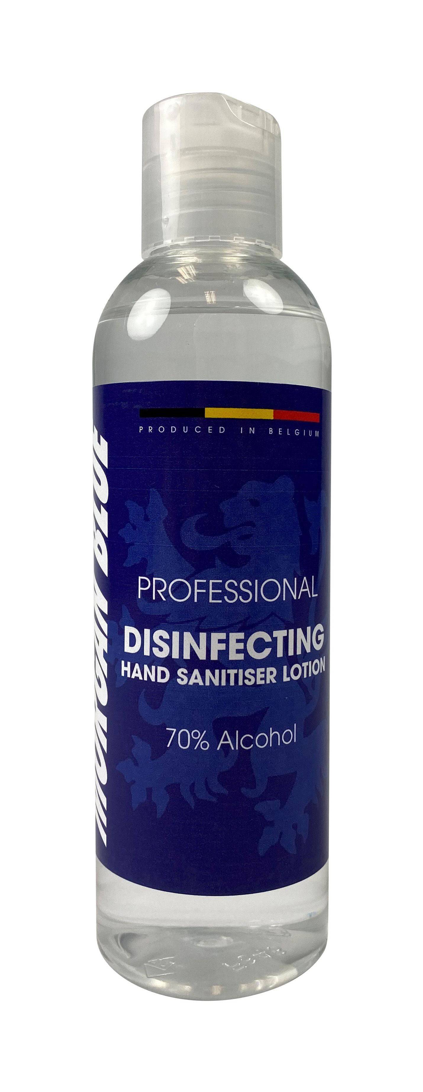 Morgan Blue hand sanitizer 200ml bottle with 70% alcohol antimicrobial gel for hand hygiene and protection.
