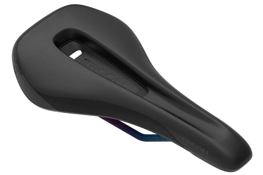 Ergon SM Enduro Comp men's mountain bike saddle with ergonomic design, providing control and comfort for off-road riding.