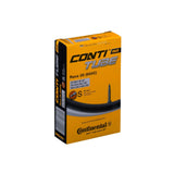 Black Continental Race Tube Presta Valve 42mm for 700x25-35C road bike tires, close-up of valve and tube components