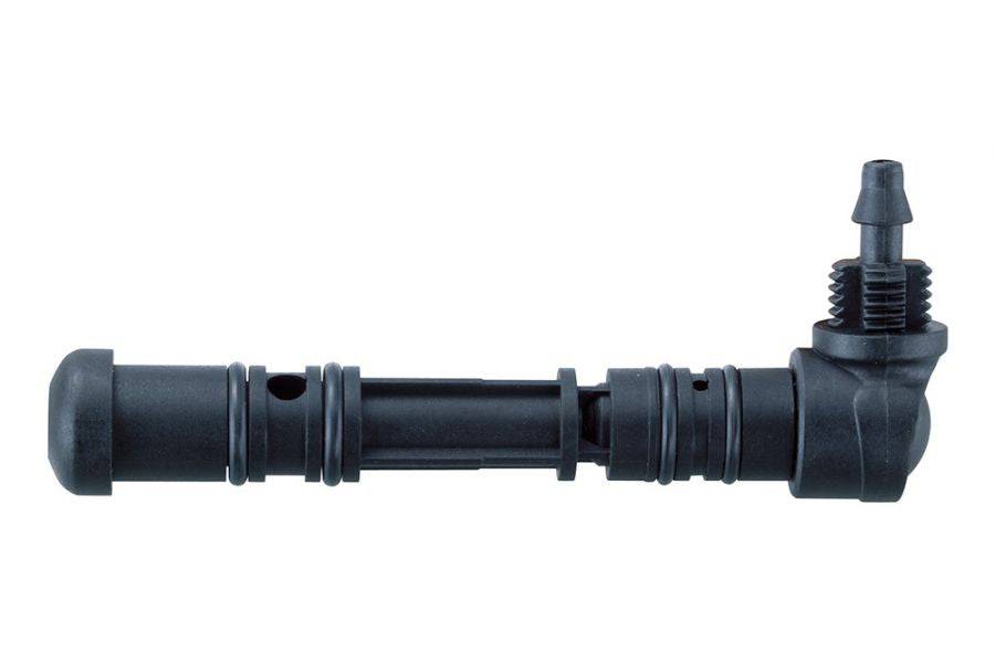 Topeak JoeBlow Max check valve housing replacement in black, designed for reliable pump performance and easy installation.