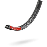 Black DT Swiss FR 560 SBWT 26-inch downhill rim with 32 holes, Presta valve, disc-specific design, suitable for mountain biking components.