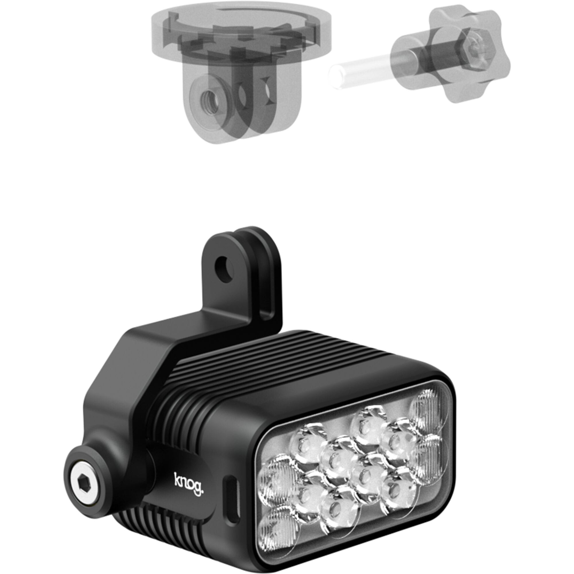 Knog Blinder Light E-X Large cycling front light with GoPro mount, designed for cycling computers and bike accessories.
