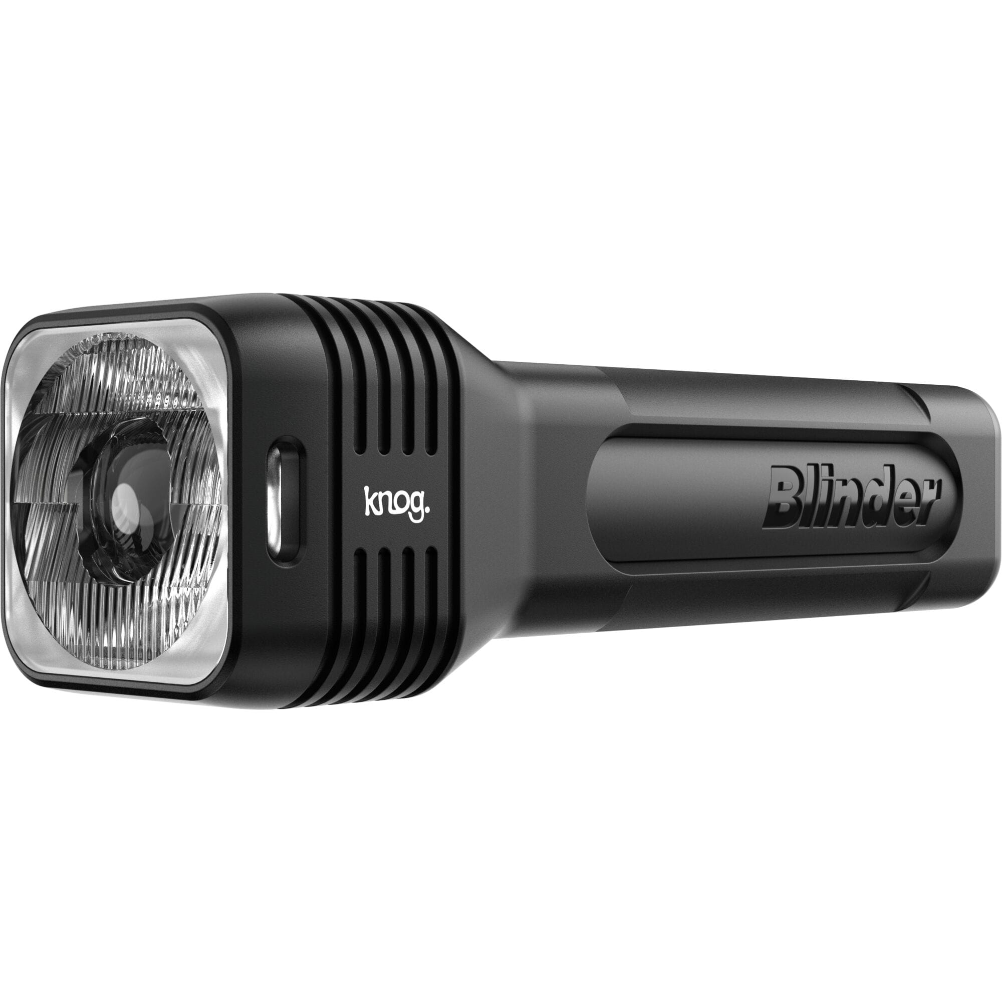 Knog Blinder 120 StVZO front bike light with USB-C recharge port, urban commuter design, mounted on a bike handlebar.
