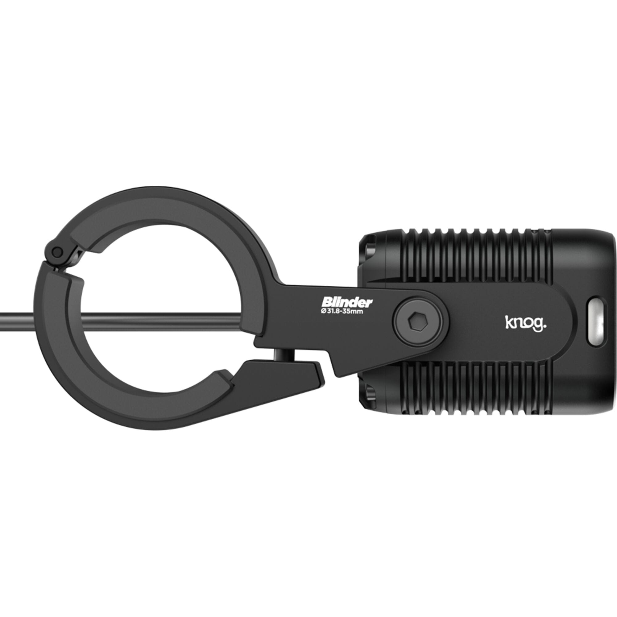 Knog Blinder E 80 StVZO front bike light with 500 lumens, waterproof IP67, designed for e-bikes, shown mounted on a bicycle.