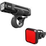 Knog Blinder Pro 700 front cycling light and Blinder Square rear light twinpack, LED bike safety accessories, mounted on a bike.