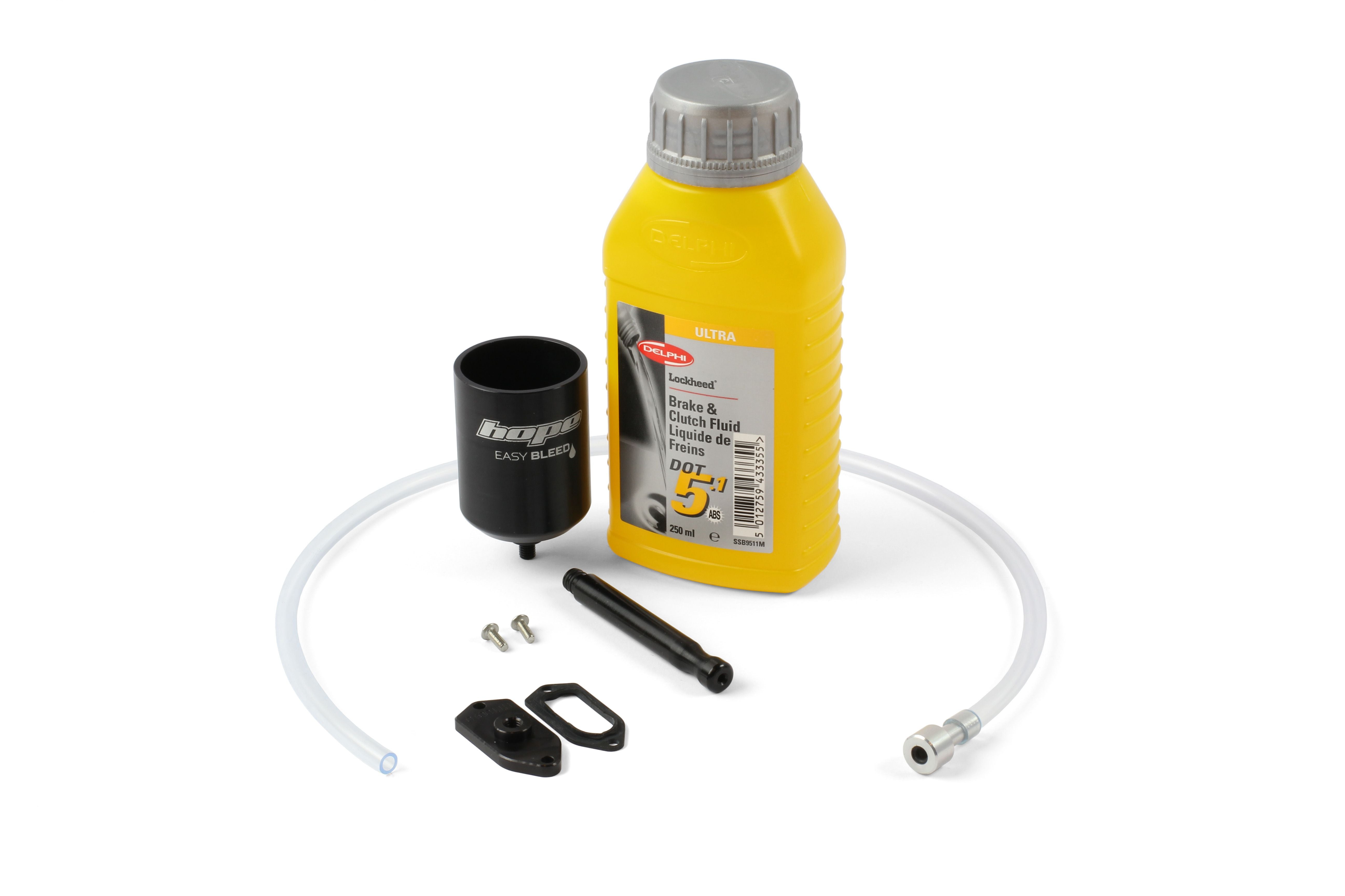 Hope Easy Brake Bleed Kit for Race and Race EVO bikes, workshop tool for brake maintenance, shown in image.