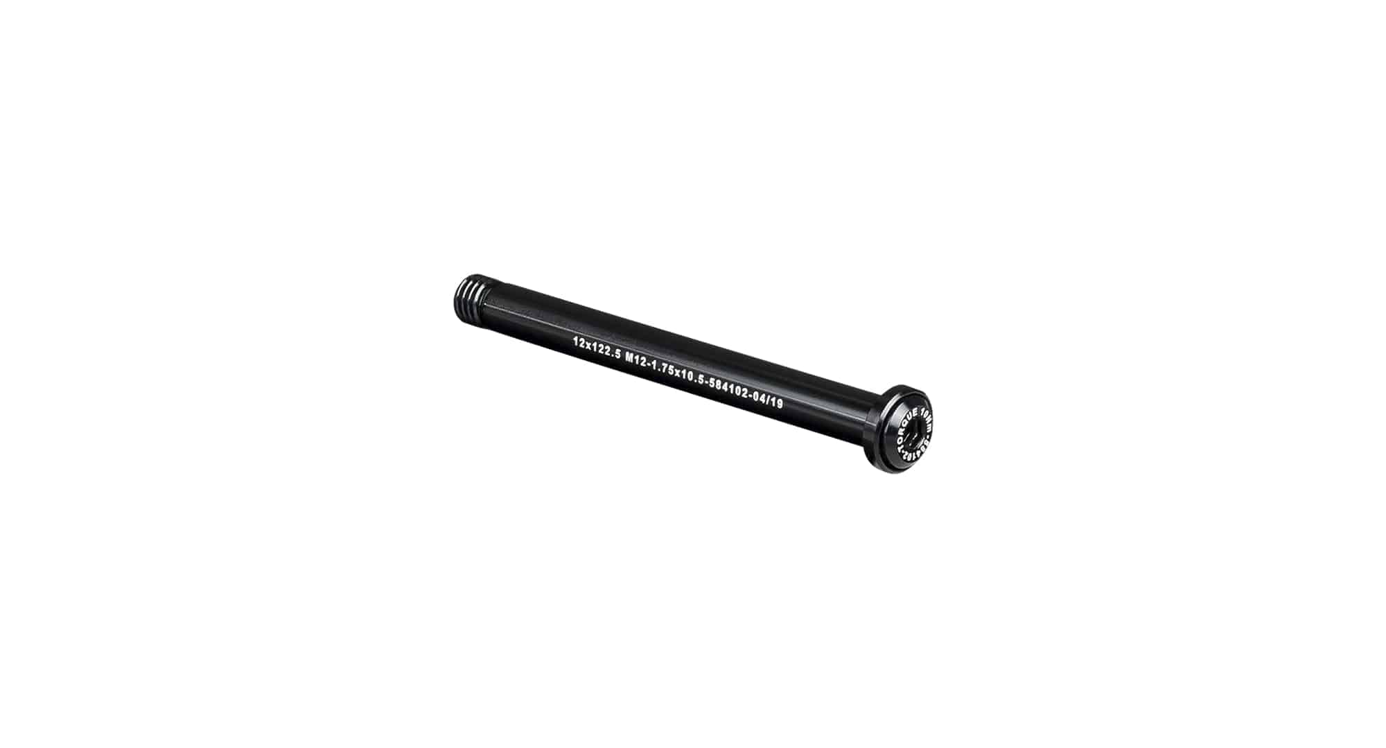 Bontrager Switch Lever front thru-axle in black for 122.5mm front wheel, showing the lever mechanism and axle components.