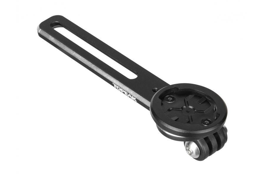 Topeak UTF Multi Mount Fixer for integrated bike cockpits, compatible with Garmin, GoPro, and Shimano accessories.