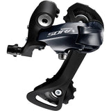 Shimano Sora RD-R3000 9-speed rear derailleur for road bikes, featuring 11-32T compatibility and lightweight component design.