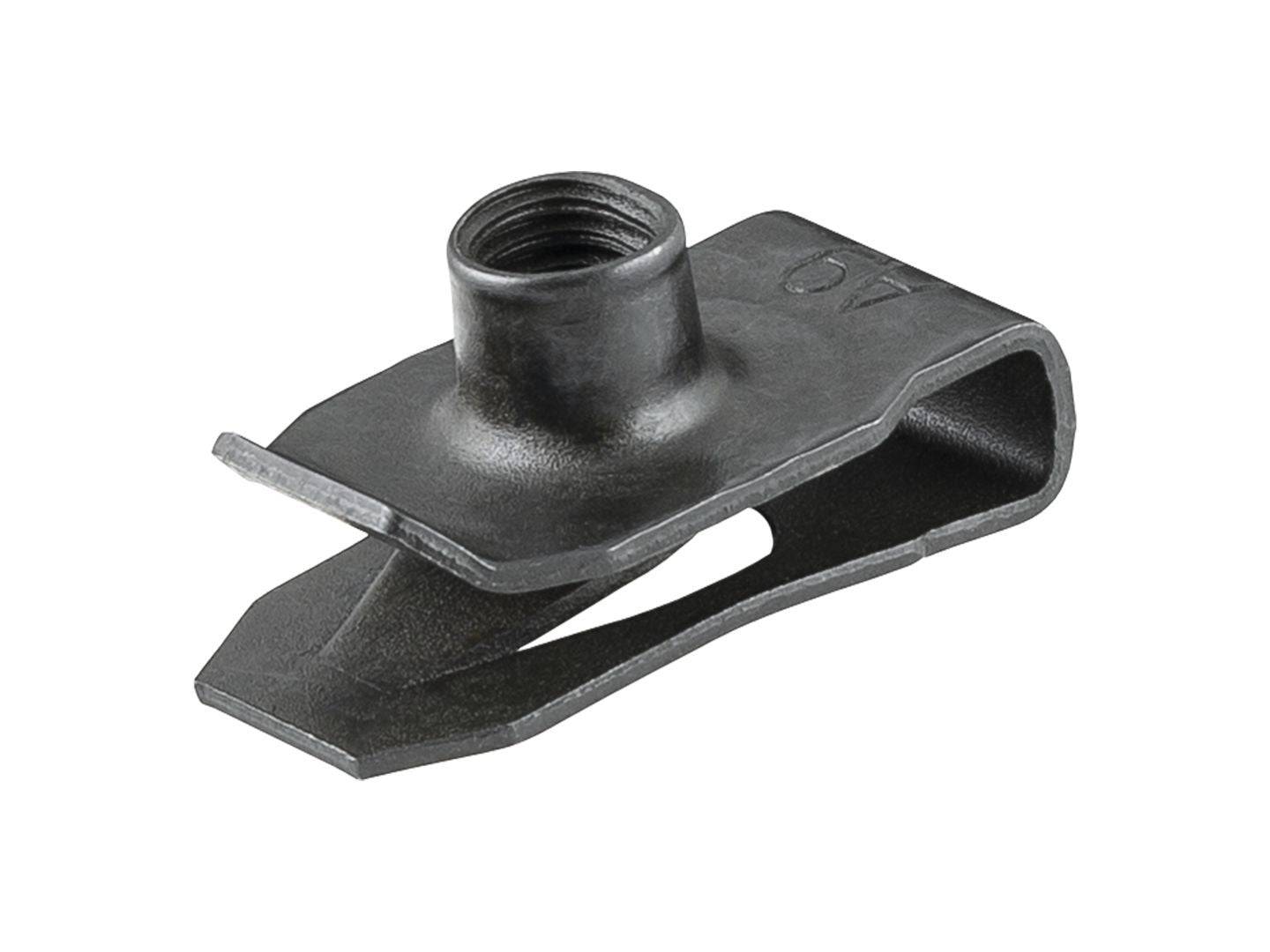 Trek 2023 Fuel EXe downtube battery cover with M6 clip nut in black, showing secure fit and component details.