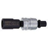 UNIOR tapered crank puller for removing damaged inner thread cranks in workshop, durable tool for bike maintenance.