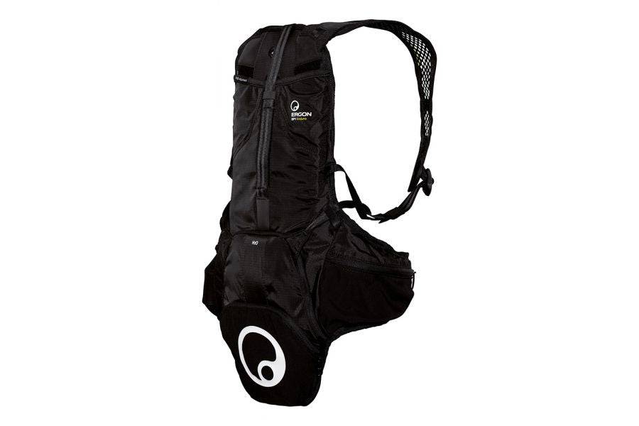 Ergon BP1 Gravity backpack with space for BP100 back protector and hydration bladder, designed for cycling accessories.