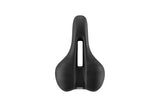 Selle Royal Float saddle with ergonomic cut-out and integrated clip system, showing a close-up of the bicycle saddle design.