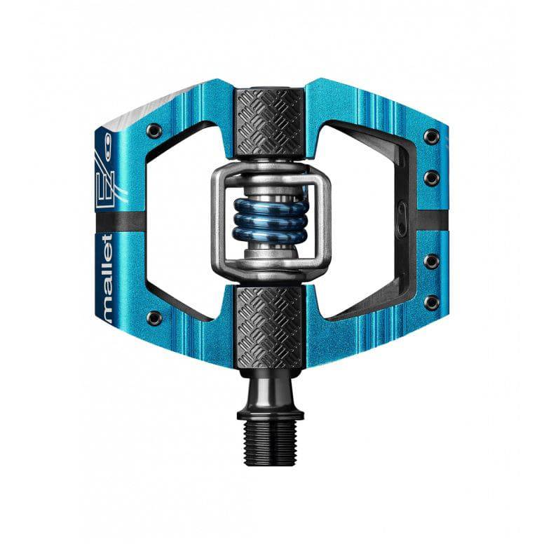 Crank Brothers Mallet E clipless pedal for enduro racing and trail riding, showing the durable pedal with cleat attachment system.