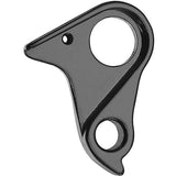 Black alloy gear hanger by M Part, durable bike frame protector, shown mounted on a bike frame for easy gear component protection.