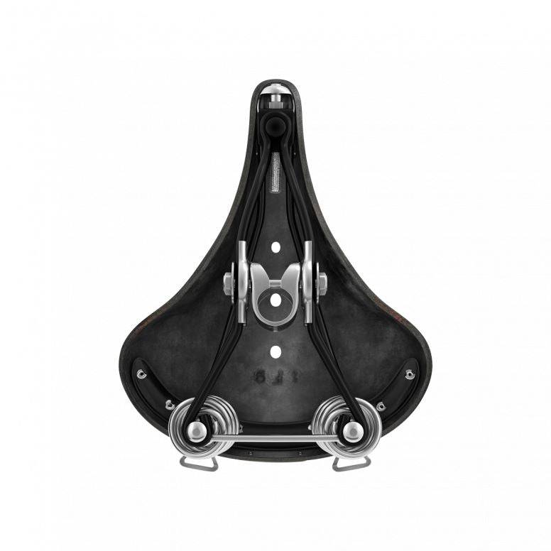 Brooks B66 saddle for touring and city bikes with dual black steel rails, unisex design, and padded leather surface.