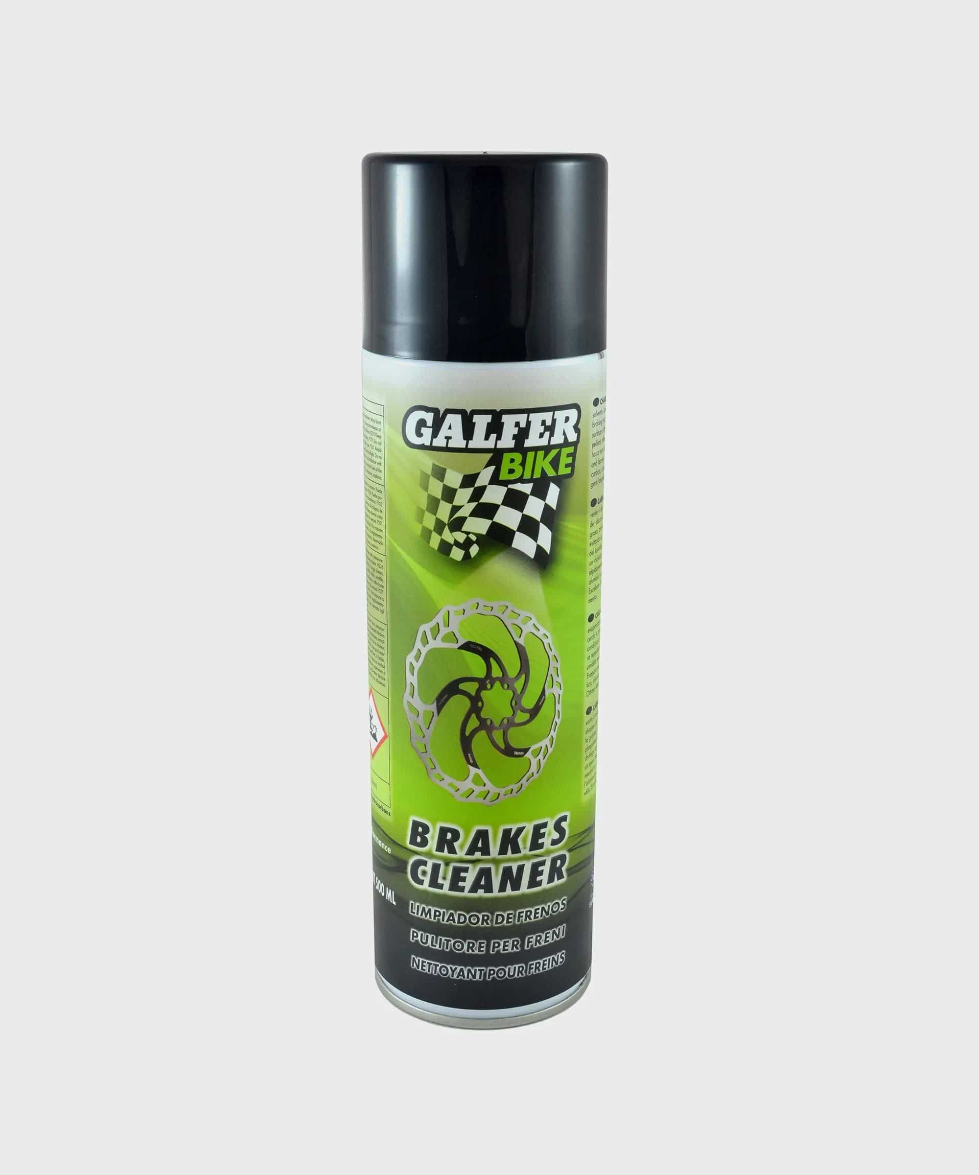 Galfer bike brake cleaner spray for disc brakes and pads, fast-drying and residue-free cleaning component for cycling maintenance.